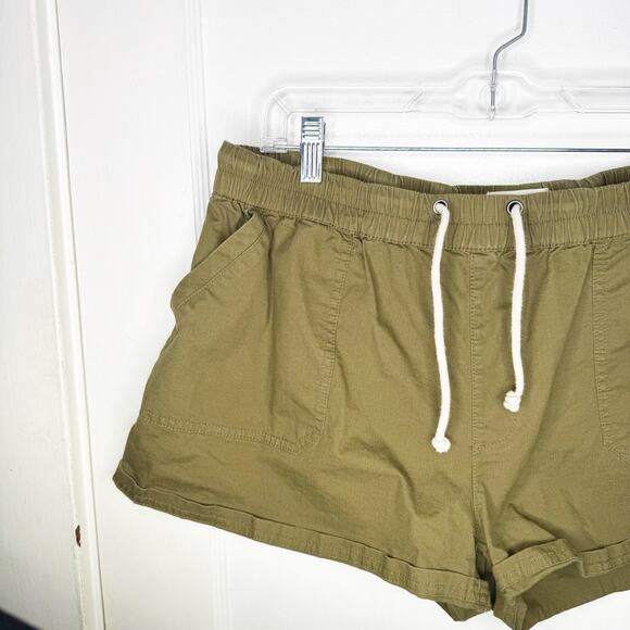 PACT Green Woven Twill Pull On Shorts Organic Cotton Drawstring Rolled Hem XL - Picture 3 of 14